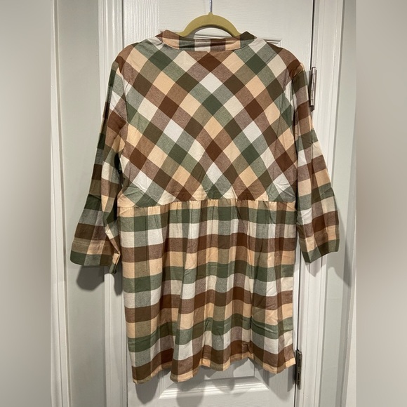 NWOT Serengeti Size L Long Sleeve Sage Pink Check Flannel Button Up Mini Dress - Picture 7 of 10